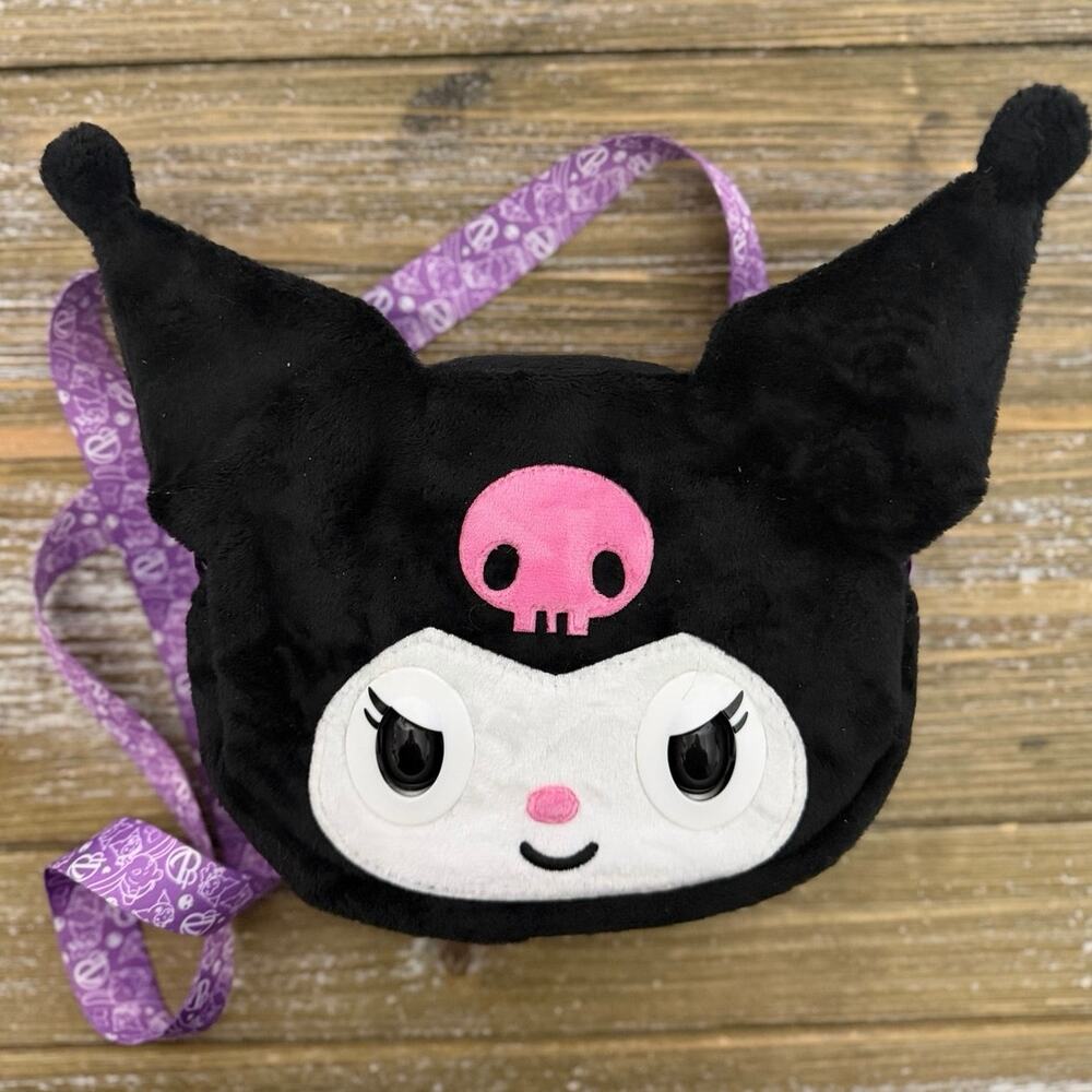 Kuromi Plush Crossbody Bag Black Purple Kawaii Goth Y2K Sanrio Purse Cute